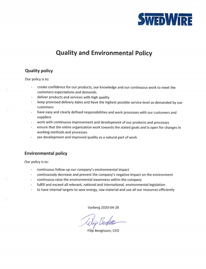 Quality and Environmental Policy (PDF) (ENG)